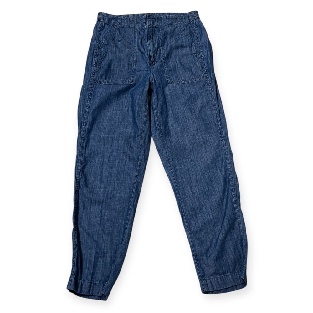 J.Crew Women's Denim Jogger Pants Size 4 Blue Chambray Elastic Waist Casual